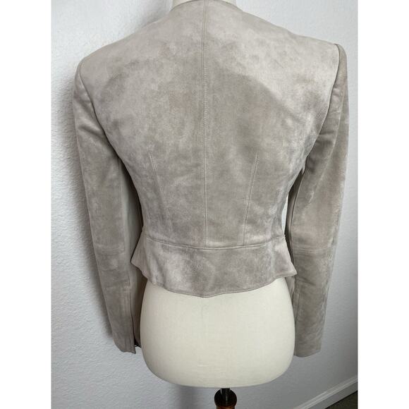 BCBGMaxAzria Jacket Kidd Faux Leather Moto Ruffled Single Breast Tan - Picture 7 of 12